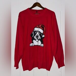 Women Red Christmas Dog Sweater 2XL Holiday‎ Santa Hat Graphic Pullover Cozy